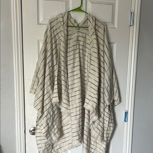 Cost Plus World Market Cream and Black Plaid Poncho with hood